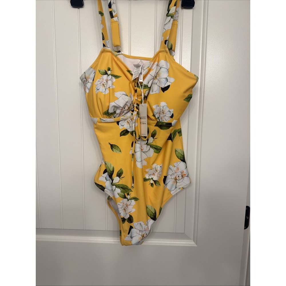 Cupshe Yellow One Piece Swimwear Bathing Suit Floral Women 1XL NWT - Picture 3 of 10